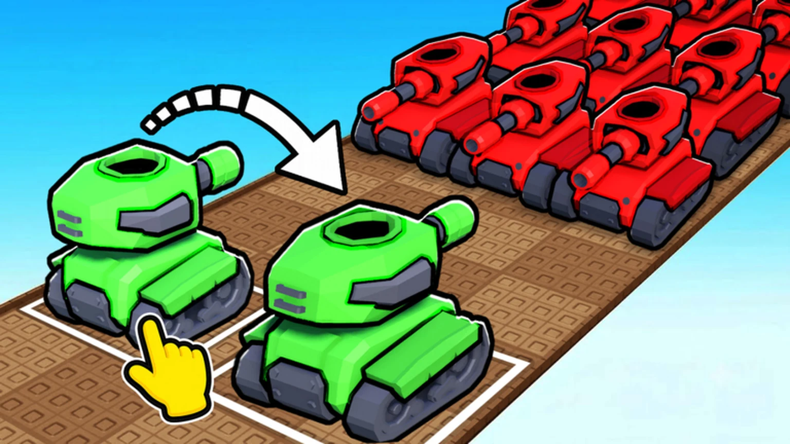 Two green tanks merging while red enemy tanks wait ahead